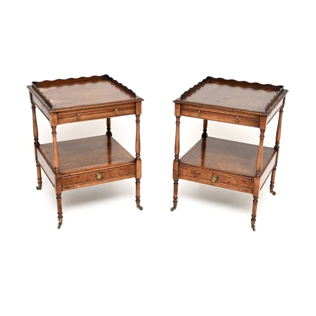 Home Pair of Antique Georgian Style Burr Walnut Side Tables