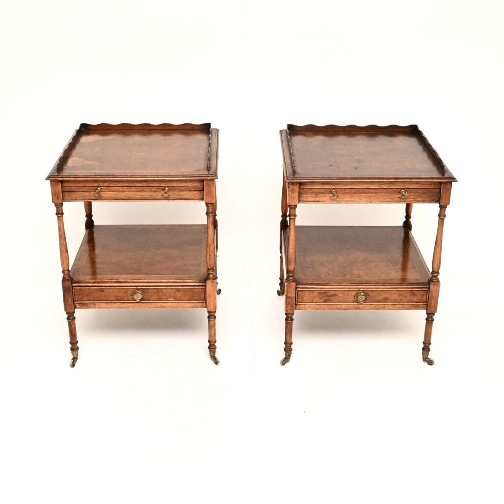 Home Pair of Antique Georgian Style Burr Walnut Side Tables